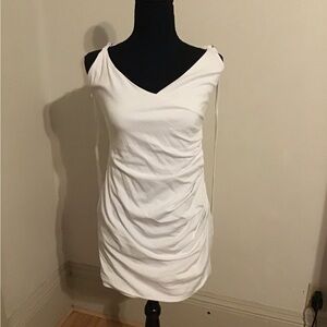 Chic White Sleeveless Ruched Dress